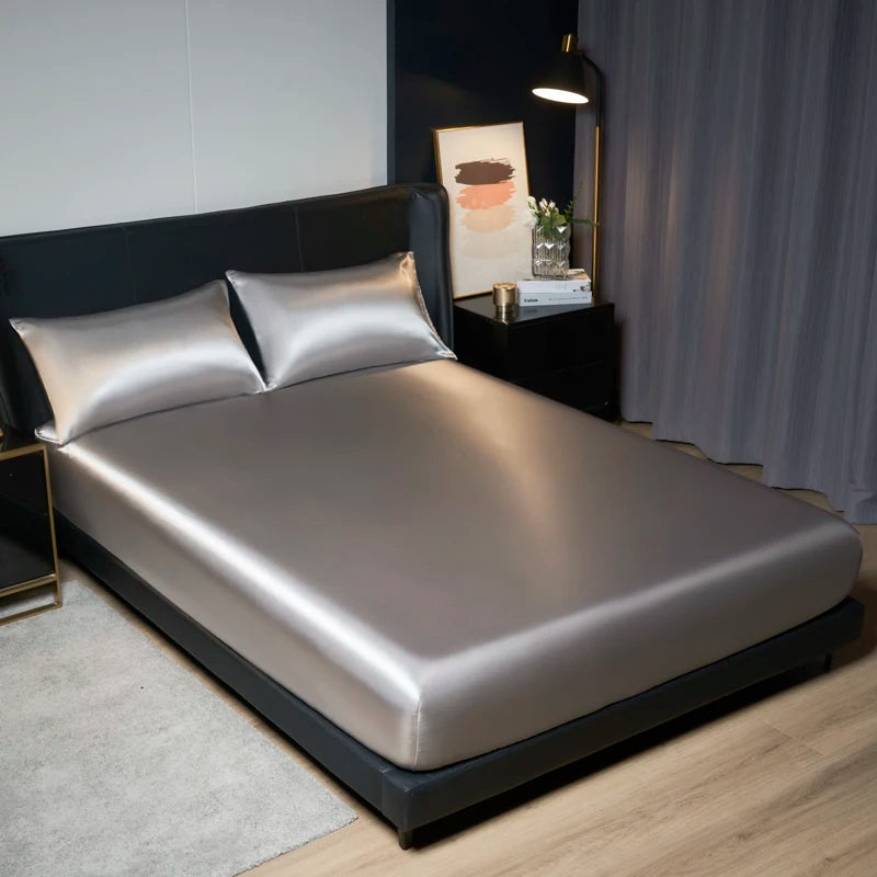 Solid Satin Fitted Sheet - No Pillowcase Ultra Soft & Wrinkle Resistant Bed Cover for Mattress Deep Pocket Design
