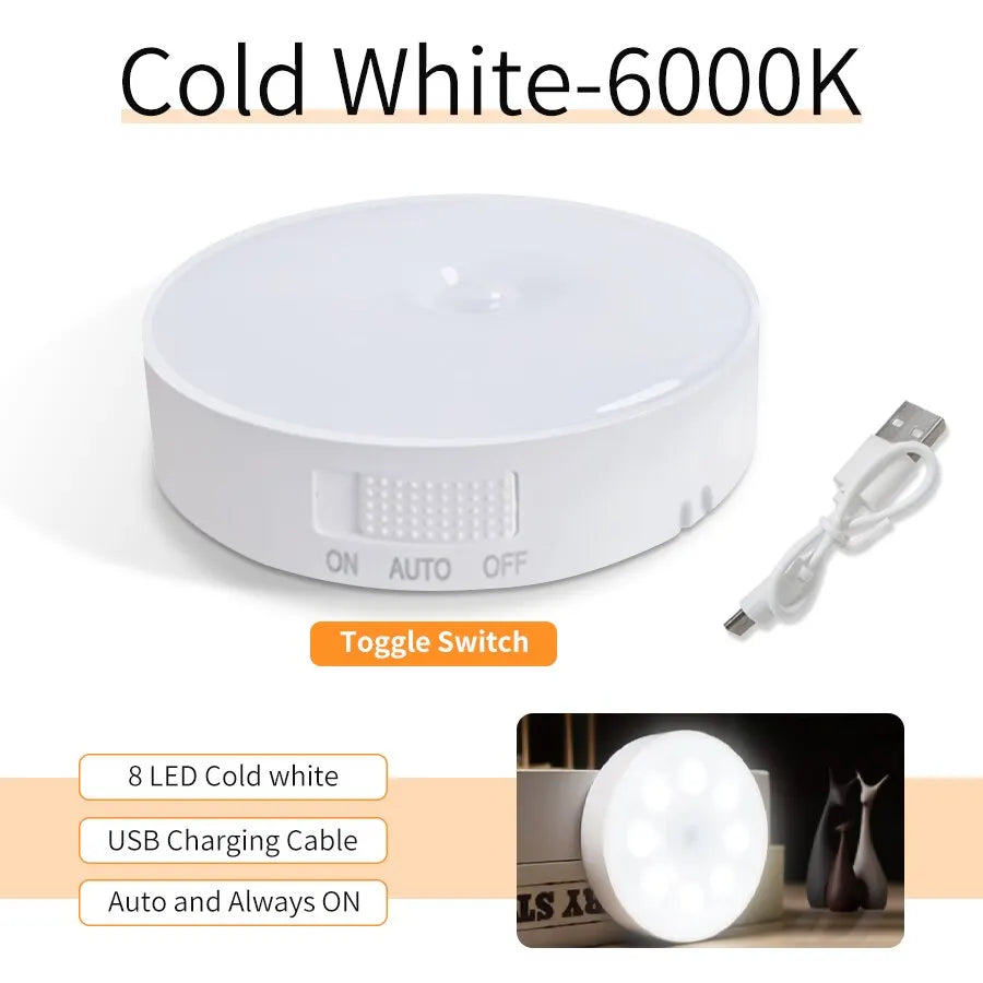 Rechargeable LED Under Cabinet Lights Motion Sensor Night Light Smart Lamp Stairs Closet Wardrobe Kitchen Light Bedroom Decor
