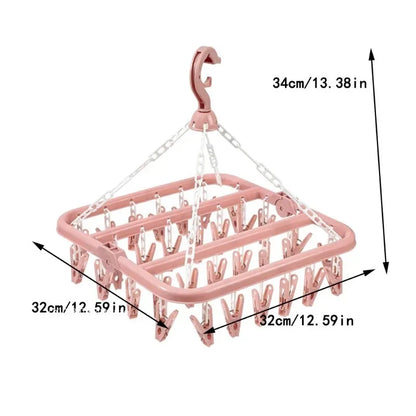 32 Clips Folding Clothes Dryer Hanger Windproof Socks Underwear Drying Rack Household Children Adults Storage Laundry Rack