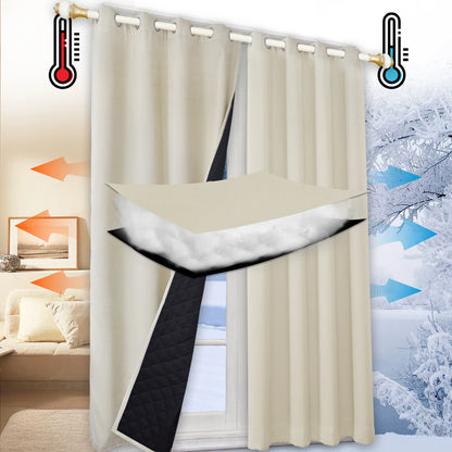 Clearance_Winter Warm Quilted Folder Cotton Curtains for Bedroom 100% Blackout Thick Thermal Curtains Sound Proof Drapes Cold Wi