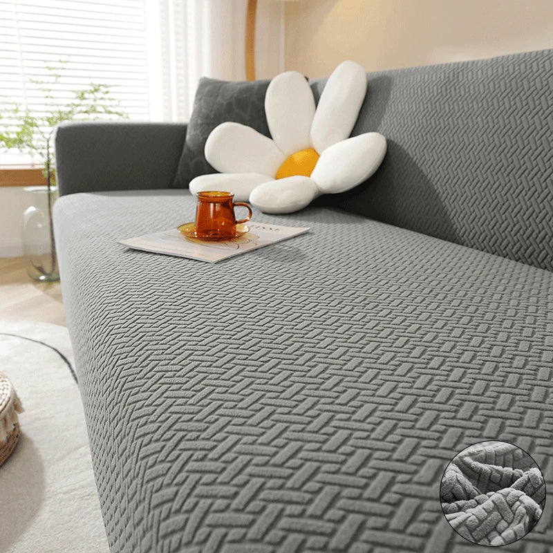 Jacquard Elastic Sofa Cover For Living Room Slipcovers Stretch Polar Fleece Armchair Protector L Shaped Sofa 1/2/3/4 Seater Home