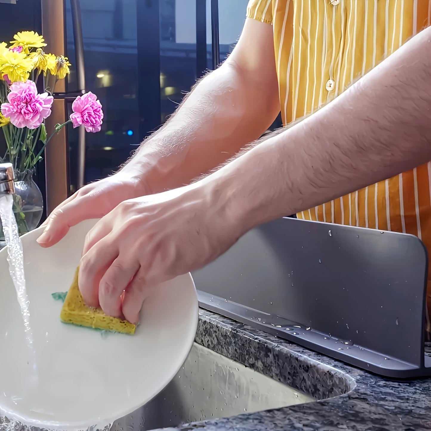 Silicone Sink Splash Guard with Suction Cups - Water Barrier for Kitchen, Lab & Dishwashing Basins