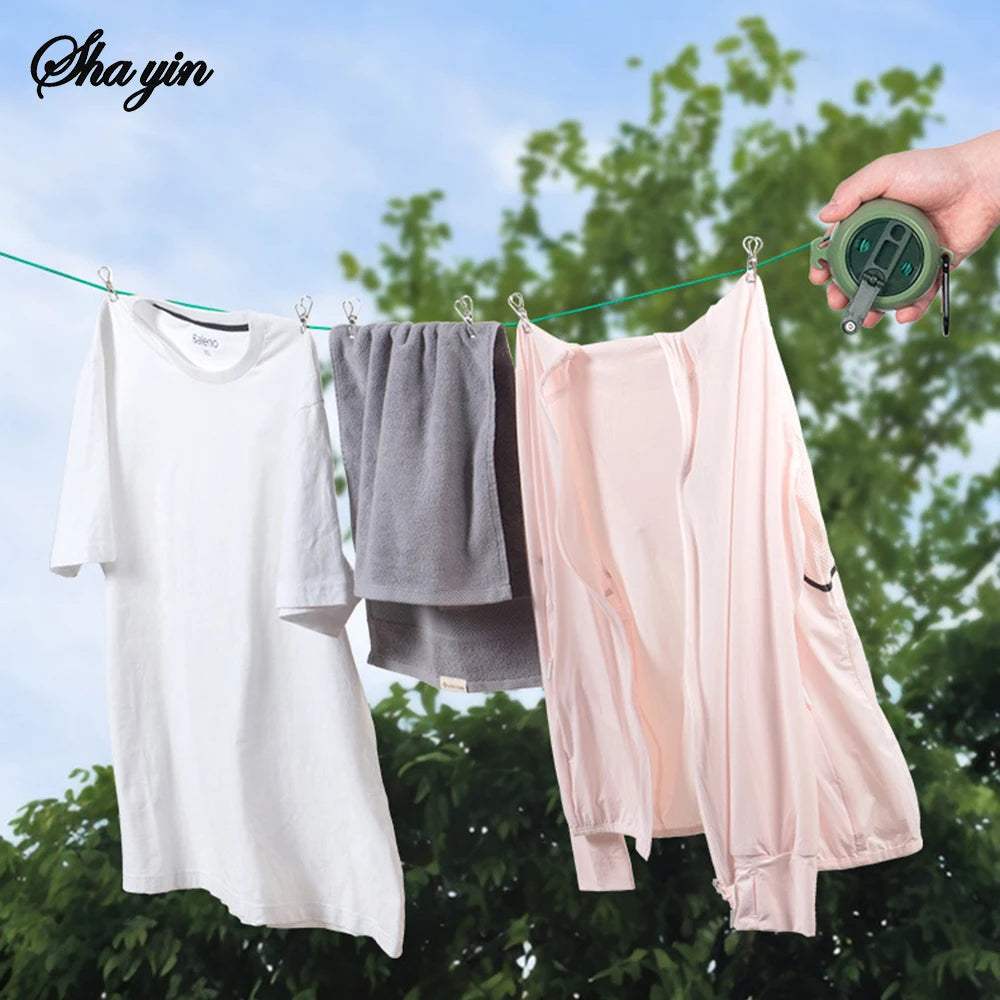 10M Retractable Clothesline Outdoor Travel Portable Clothes Drying Rack Windproof Washing Line For Camping Home Laundry Hanger