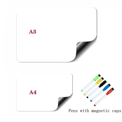 1Pc Flexible Magnetic Whiteboard Stickers A3+A4 with Erasable Markers Refrigerator Memo Board for Kitchen Grocery List