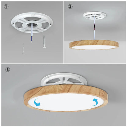 LVL LED Ceiling Light Wood Grain & White 3 in 1 Lighting Colors Home Lighting Kitchen Bedroom Bathroom Round Flush Ceiling Lamp