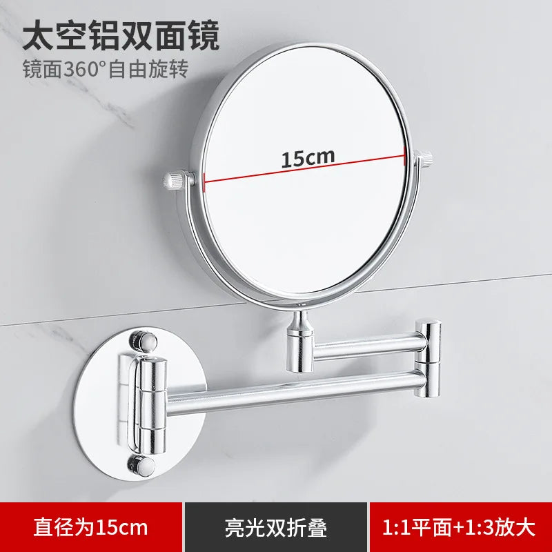 Bathroom Makeup Mirror Aluminum Black Gold Telescopic Mirror Folding Beauty Mirror Wall Hanging Double Sided Mirror Bathroom