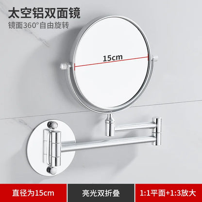 Bathroom Makeup Mirror Aluminum Black Gold Telescopic Mirror Folding Beauty Mirror Wall Hanging Double Sided Mirror Bathroom