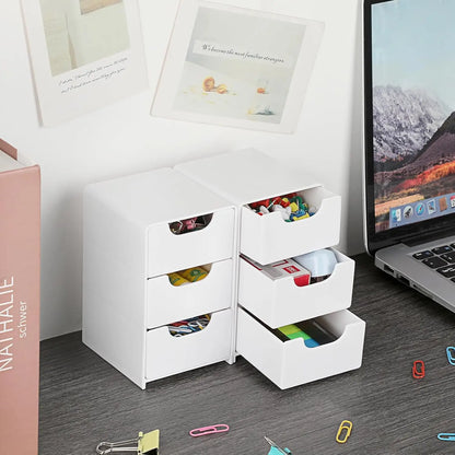 Multi-functional Drawer-style Storage Box 3-Tier Desktop Cosmetic Jewelry Organizer Office Snack Storage Box Portable Cabinet