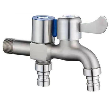 Stainless Steel Faucet Double Outlet Dual Control Water Tap One in Two Out Faucet 1/2" Bidet Faucets Bathroom Accessories