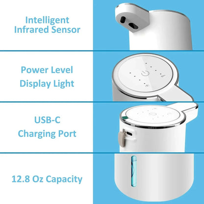 HOMEFISH Automatic Soap Dispenser Touchless Foaming Soap Dispenser 380ml USB Electric 4 Level Adjustable Foam Soap Dispenser