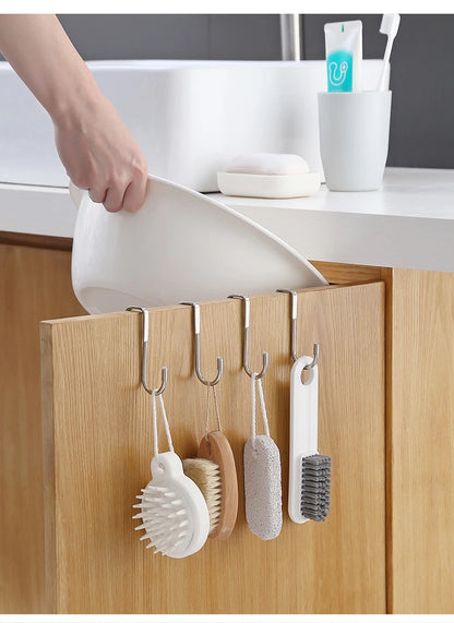 Door Hanger Hook Stainless Steel Double S-Shaped Storage Hook for Bathroom Kitchen Wall Door Organizer Wall Mounted Hooks