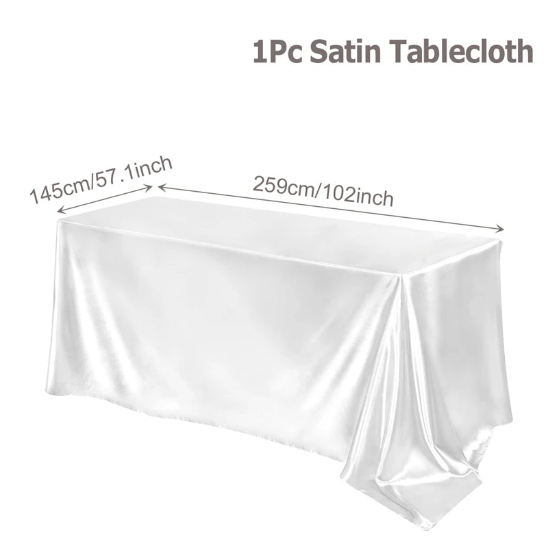 Rectangle Tablecloth Satin Table Cloth Bright Smooth White Pink Solid Color Table Cover Wedding Party Supplies Table Decors