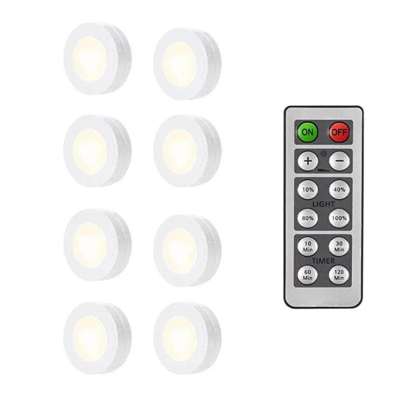 LED Puck Light Wireless Under Cabinet Lights with Remote Control Dimmable Battery Powered Night Lamp for Kitchen Closet Wardrobe