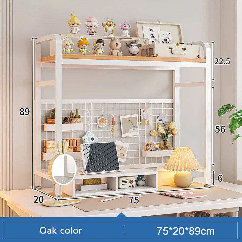 Bookcase Gaming Table Grid Bookshelf Desktop Multi-layer Wrought Iron Shelf Student Computer Desk Table  Wooden Shelves Rack