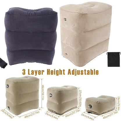 Inflatable Footrest Pillow PVC Flight Sleeping Footrest Rest Pillow 3 Layer Height Adjustable Car Bus Travel Foot Rest Pillow
