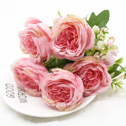 1 Bundle 5 Forks 9 Heads Artificial Peony Bouquet Home Decor Wedding Diy Festival Outdoor Furnishings Scrapbooking Bonsai Gifts