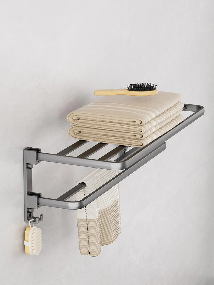 Matte Black 50CM Folding Holder With Hook Towel Holder Wall Mount AluminumTowel Rack