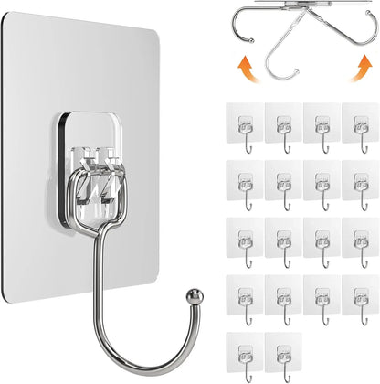Big Size Hook Self-Adhesive PVC & Stainless Steel Transparent Multi-Purpose Wall Holder Door Rack Kitchen Storage Organizer Home