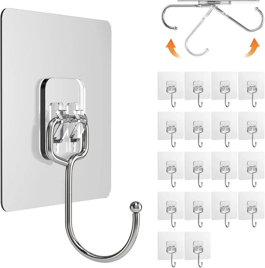 Big Size Hook Self-Adhesive PVC & Stainless Steel Transparent Multi-Purpose Wall Holder Door Rack Kitchen Storage Organizer Home