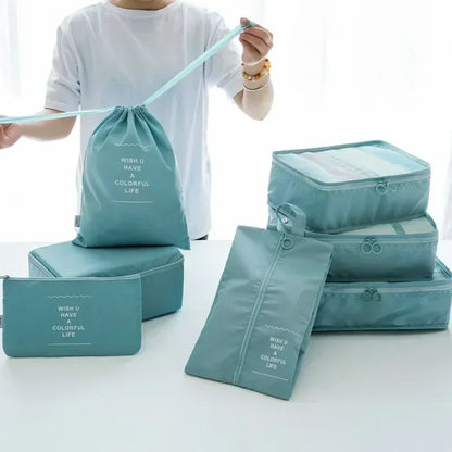 7PCS Set Travel Luggage Organizer Bags Clothes Shoes Packing Set Suitcase Foldable Cube Dormitories Clothes Storage Bag 7PCS Bag