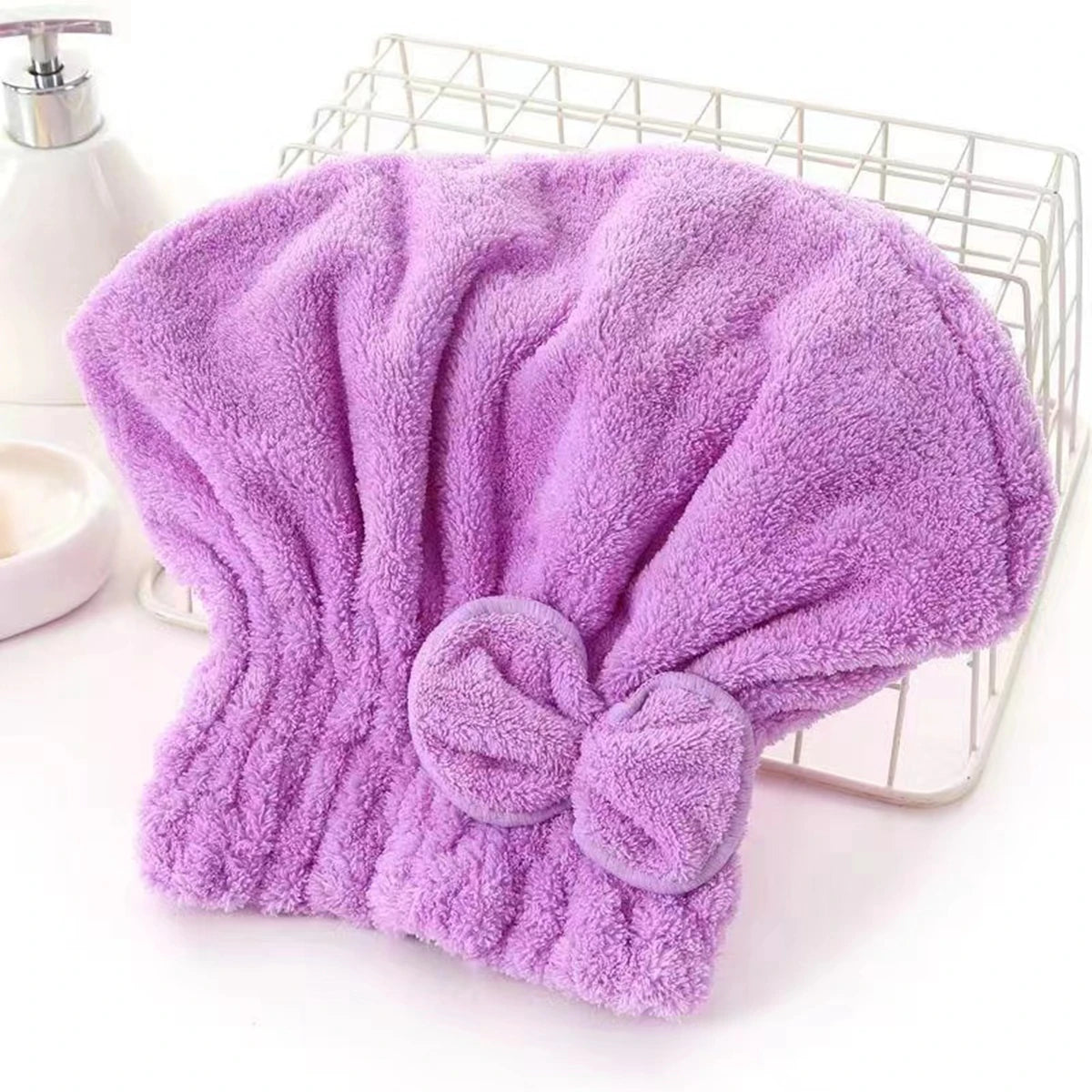 1Pc Microfiber Hair Drying Towels Head Wrap with Bow-Knot Shower Cap Hair Turban HairWrap Bath Cap for Curly Long Wet Hair Gift