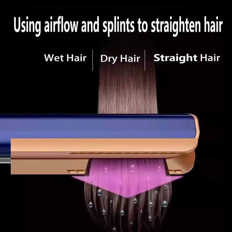 Professional 2-in-1 Hair Dryer and Straightener Negative Ion Iron Long Lasting Styling Tool Wet and Dry Straightener