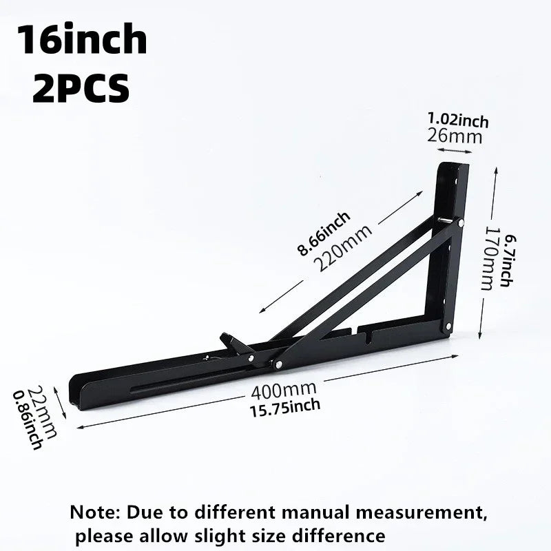 2PCS Heavy Duty Stainless Steel Triangle Folding Shelf Brackets – Wall Mounted Collapsible Angle Bracket for Table, Workbench
