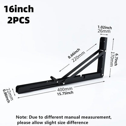 2PCS Heavy Duty Stainless Steel Triangle Folding Shelf Brackets – Wall Mounted Collapsible Angle Bracket for Table, Workbench