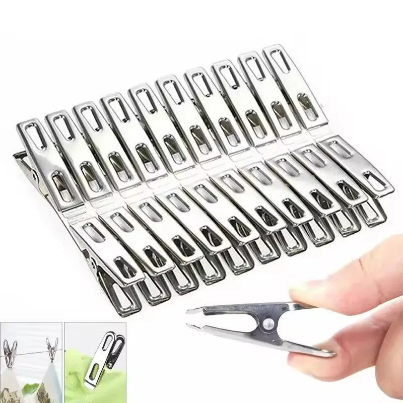 20Pcs Clothes Pegs Stainless Steel Washing Clips Household Clothing Sealing Clip Windproof Clips Hang Pins Metal Clips Clamps