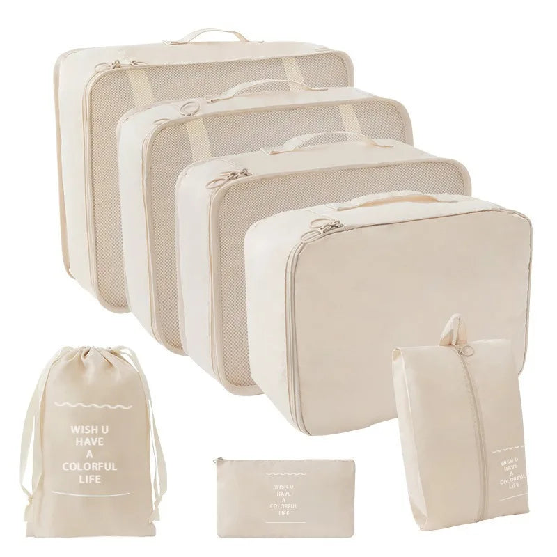 7PCS Set Travel Luggage Organizer Bags Clothes Shoes Packing Set Suitcase Foldable Cube Dormitories Clothes Storage Bag 7PCS Bag