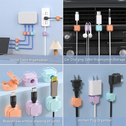 Transparent multi-color data cable fixed hook adhesive magnetic cable organizer