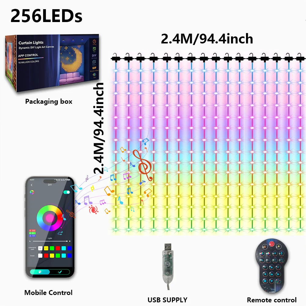 Smart LED Curtain Lights with DIY Pattern ,WiFi Window Fairy Light Outdoor Christmas String Lights for New Year Home Decor Gift