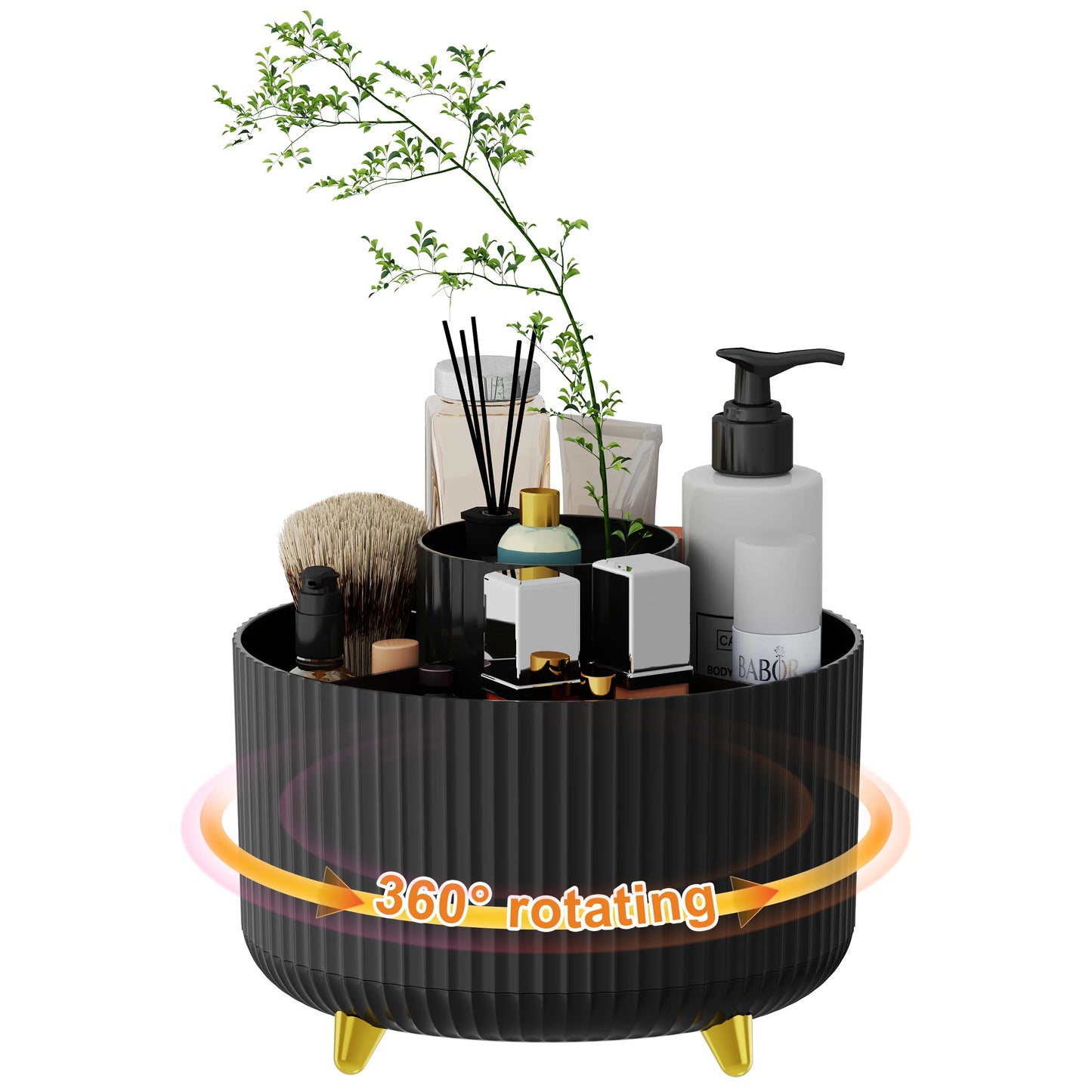 360° Rotating Makeup Organizer - 1pc Plastic Cosmetic Storage with 5 Compartments - Multi-Functional Holder for Brushes