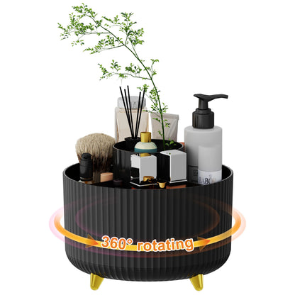 360° Rotating Makeup Organizer - 1pc Plastic Cosmetic Storage with 5 Compartments - Multi-Functional Holder for Brushes
