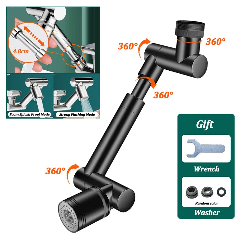 1440°Kitchen Scalable Metal Faucet Aerator Bathroom Tap Splash-proof Bubbler Faucet Filter Nozzle Tap Saving Water Extender