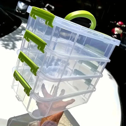 4-Layer Transparent Plastic Storage Box, Stackable Divided Compartments Organizer for Building Blocks, Portable Drawer Container