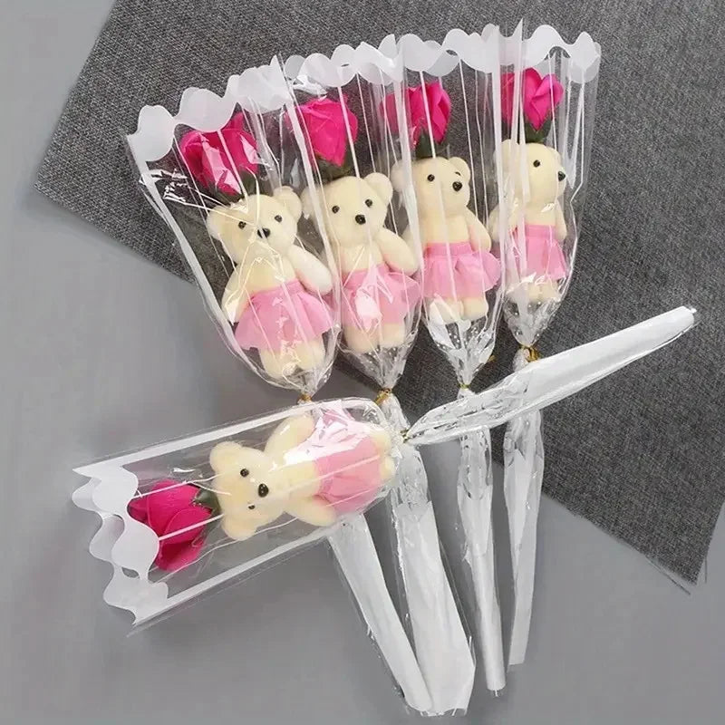 5PCS Artificial Rose Bear Flowers Soap Bouquet Set Lovely Flower Gift for Mother's Day Valentine's Birthday Wedding Home Decor