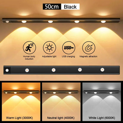 PZSUNLY Cabinet Light USB Rechargeable Motion Sensor Led Light For Kitchen Wardrobe Cabinet Lighting 20cm/30cm/40cm/50CM/60CM