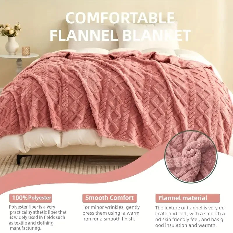 Ultra-Soft 3D Plush Fleece Blanket – Luxurious Dense Weave, Cozy Flannel Throw for Warmth