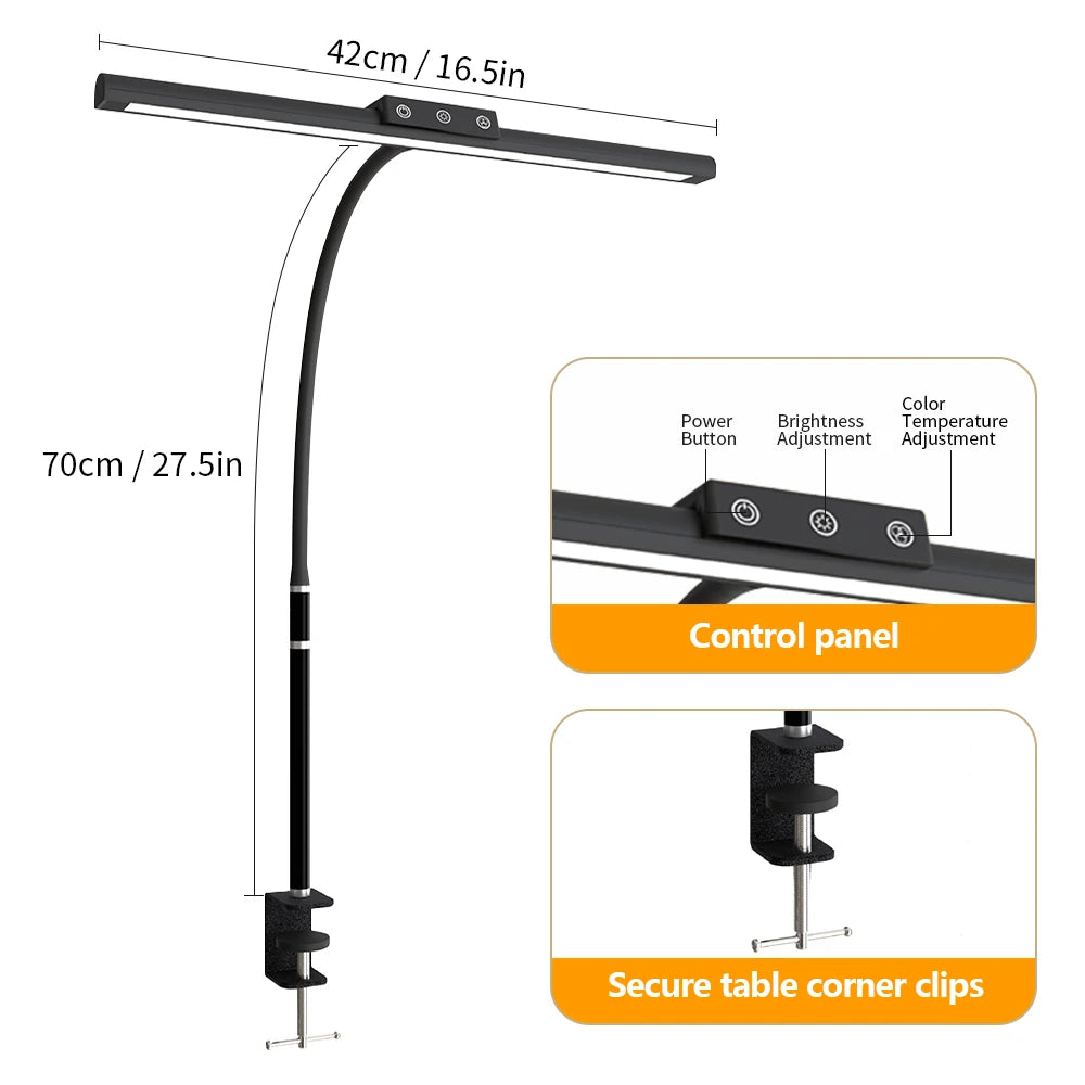 Home LED Eye-Caring Architect Desk Lamp No Flicker Flexible Gooseneck Dimmable Office PC Screen USB Table Light for Reading Work