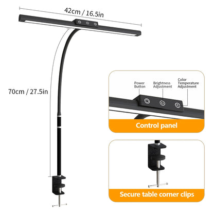 Home LED Eye-Caring Architect Desk Lamp No Flicker Flexible Gooseneck Dimmable Office PC Screen USB Table Light for Reading Work