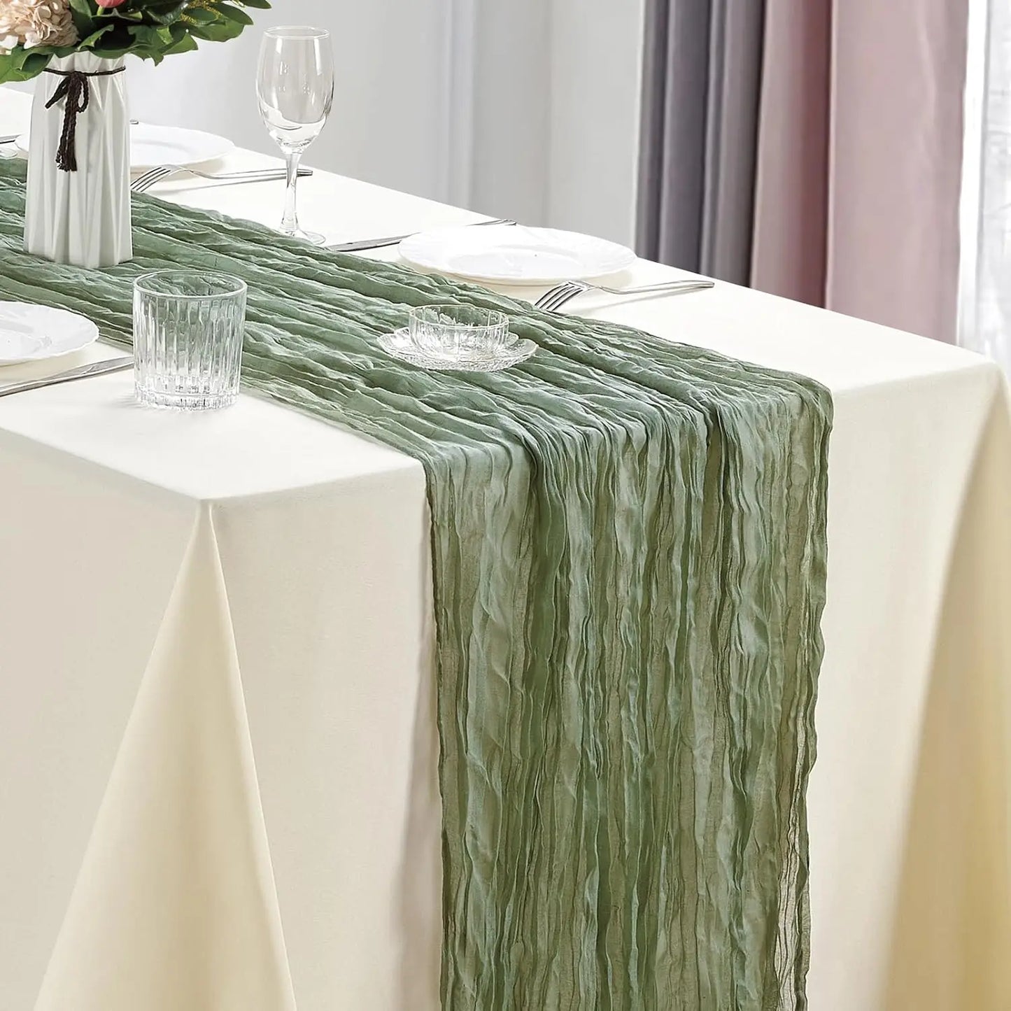 6pcs Cheesecloth Table Runner Boho Gauze Table Runner 40x270cm for Wedding Bridal Shower Birthday Party