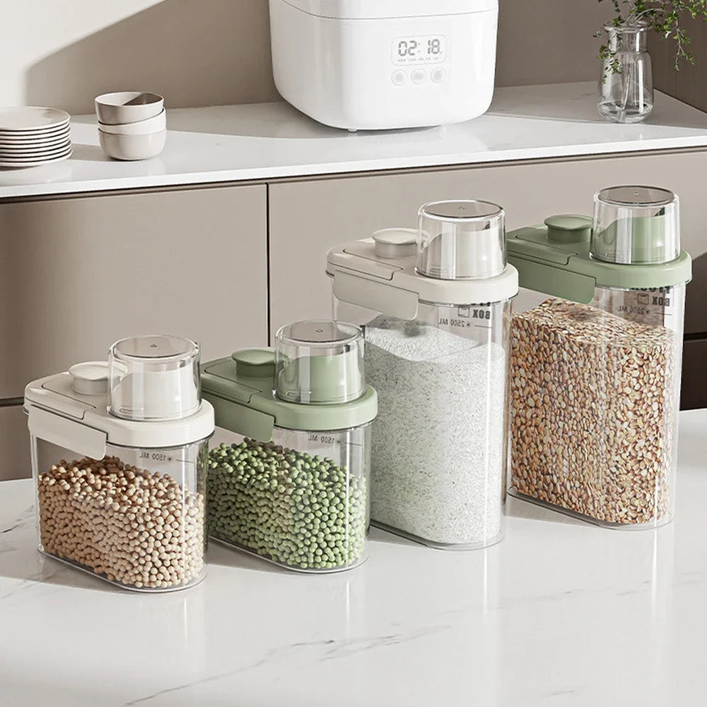 Large Capacity Kitchen Storage Can - 1600/2800ML PP Plastic Sealed Scale Bucket Waterproof Seal for Flour Corn Soybeans Rice