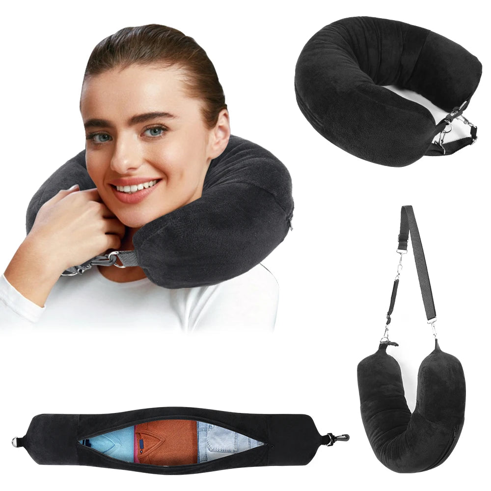 U-Shaped Travel Pillow, Refillable with Clothes And Daily Essentials, Essentials Car And Plane Trips,Travel Essentials