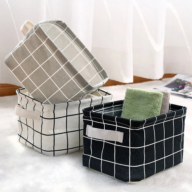 1PC Cotton and Hemp Storage Basket with Handheld Printed Tabletop, Miscellaneous Sorting Cabinet, Small Clothing, Fabric Storage
