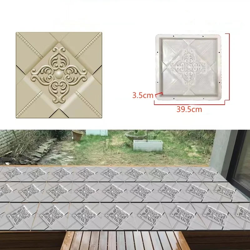 DIY Paving Casting Stepping Stone Square 1Pcs Road Concrete Mold Brick Antique Landscape Yard Decor Garden Reusable Making Tools
