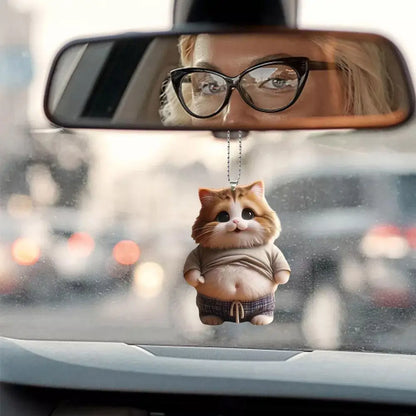 Fat Puppy Keychain 2D Flat Acrylic Cartoon Dog Ornament Car Mirror Backpacks Hanging Pendant For Home Decor
