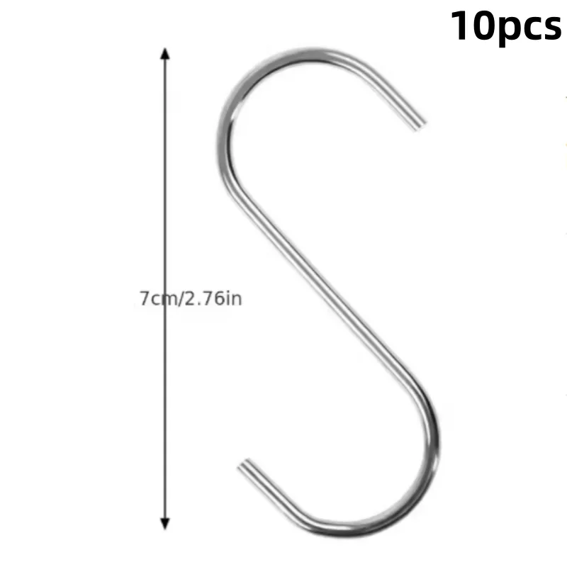 10pcs Stainless Steel S Shaped Hook Kitchen Bathroom Clothing Hooks Multi-functional Metal Hanging Hook