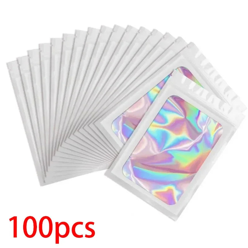 50/100PC Thicken Ziplock Bags Holographic Laser Color Plastic Pouch For DIY Jewelry Retail Storage Pouch Zip Lock Bag NO Hole