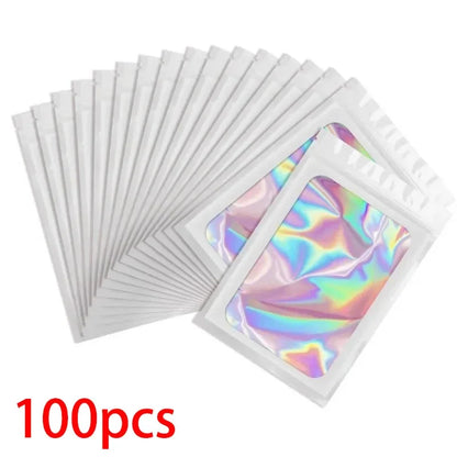 50/100PC Thicken Ziplock Bags Holographic Laser Color Plastic Pouch For DIY Jewelry Retail Storage Pouch Zip Lock Bag NO Hole